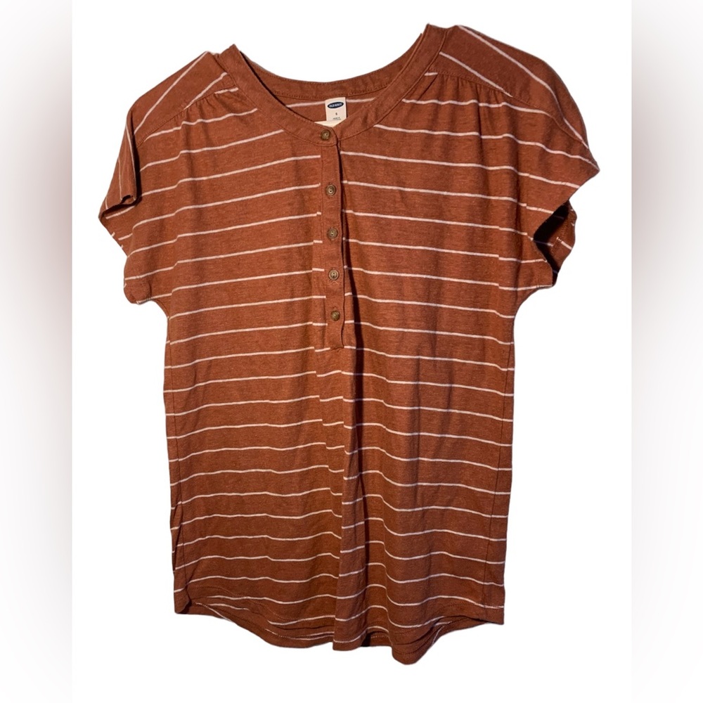 Old Navy Drop Shoulder Top in Brown and White Size S Button Front V-Neck